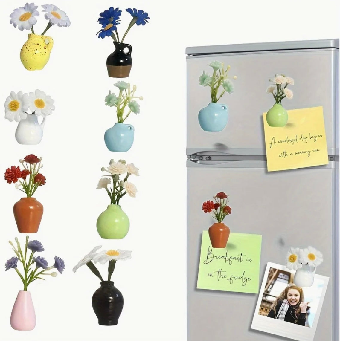 Cute Miniature Vase with Magnets (Only Pots, Flowers not included)