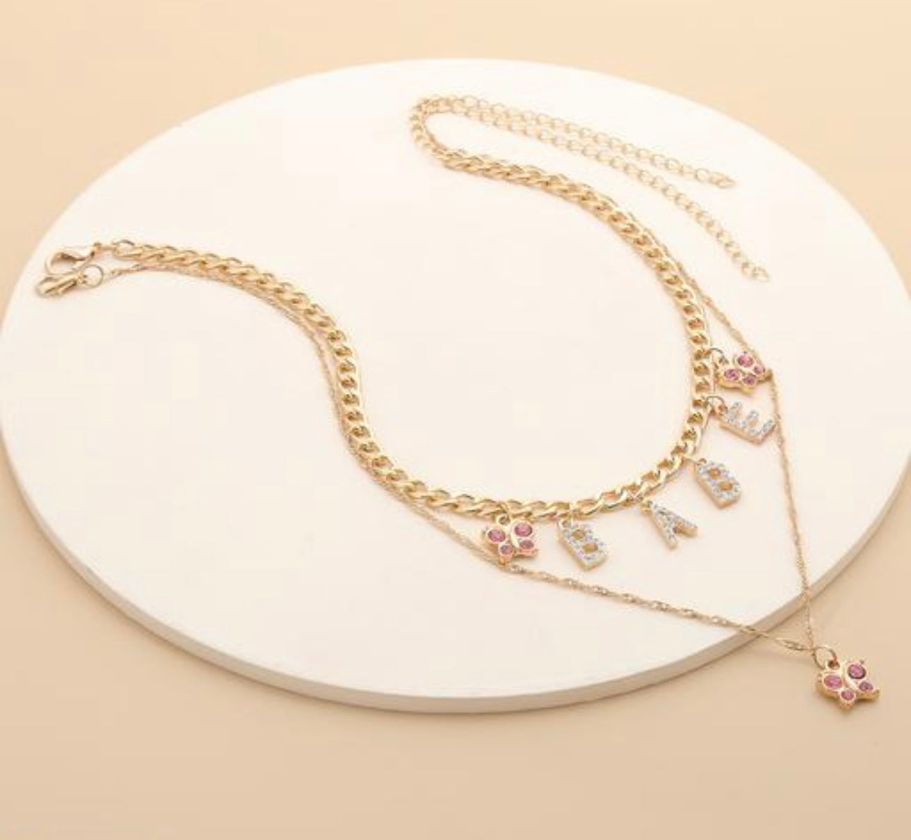 Exclusive Double-layer Butterfly BABE Letters Pendant