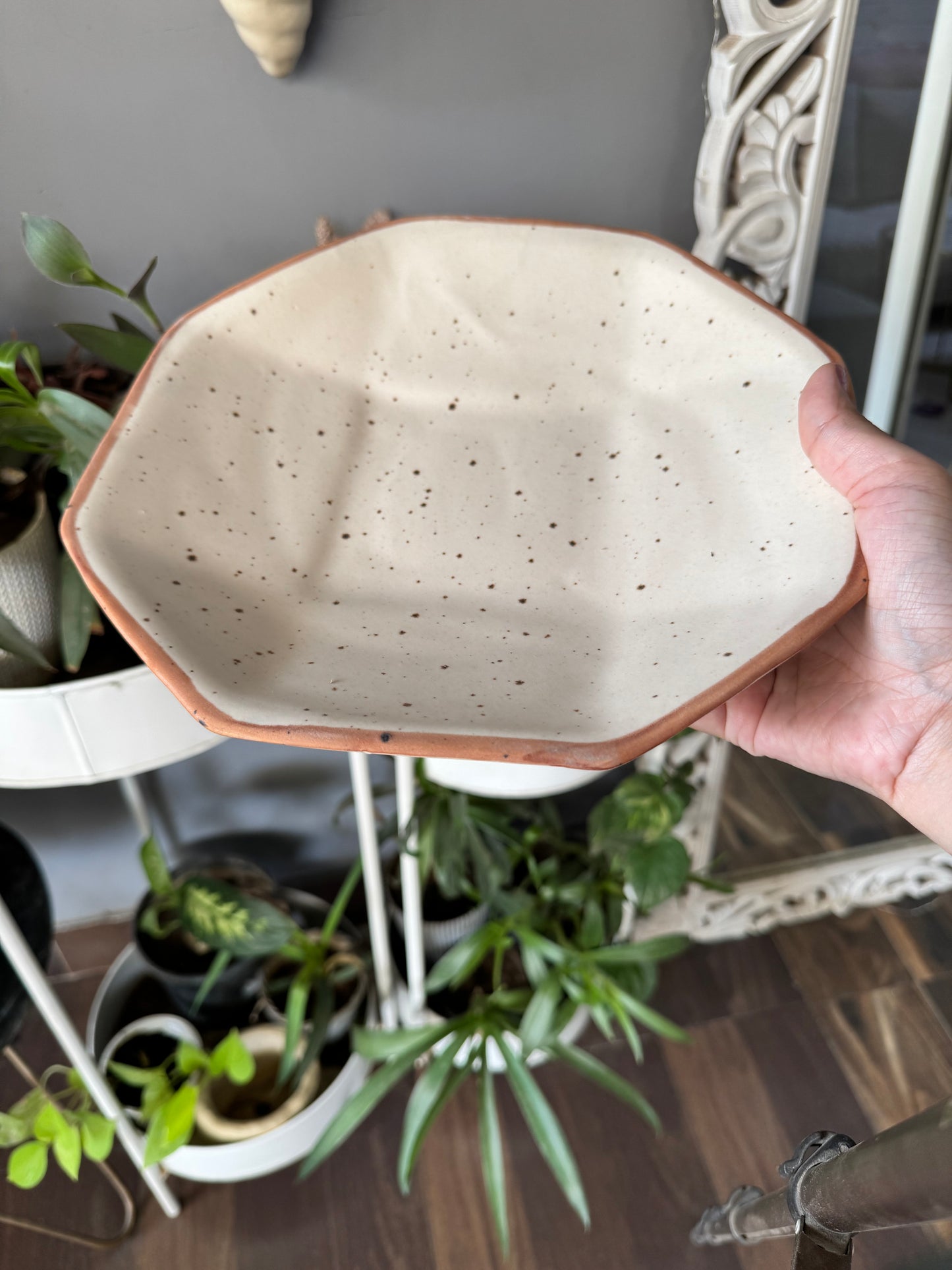 Unique & Exclusive Handcrafted Stoneware Ceramic Octagonal Dinner Serving Plates - Set of 2