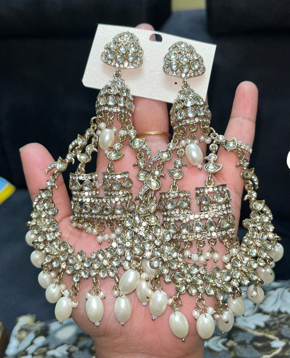 Large Kundan Pearl Danglers Earrings