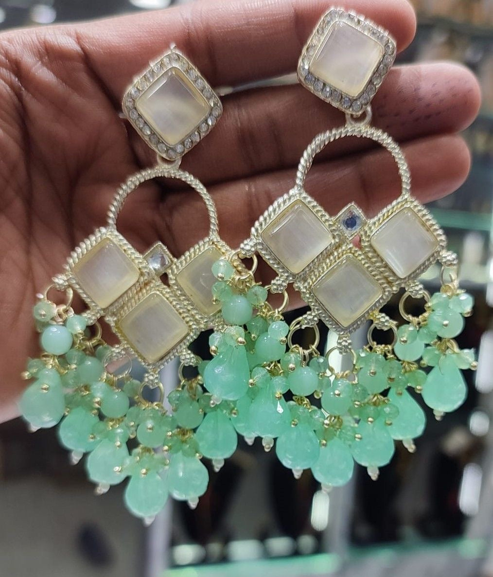 Crystal & Monalisa Stone Kundan Earrings