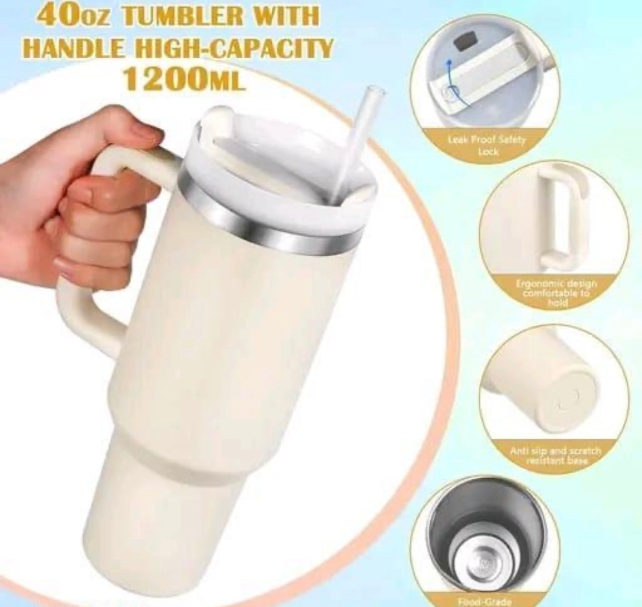 Stanley Mug Imitation Tumbler with Straw & Lid