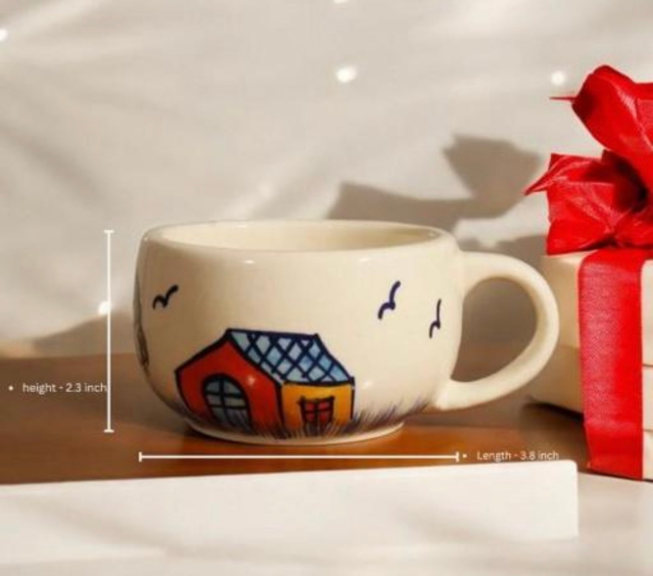 Large Coffee Mug with Handpainted Hut Design