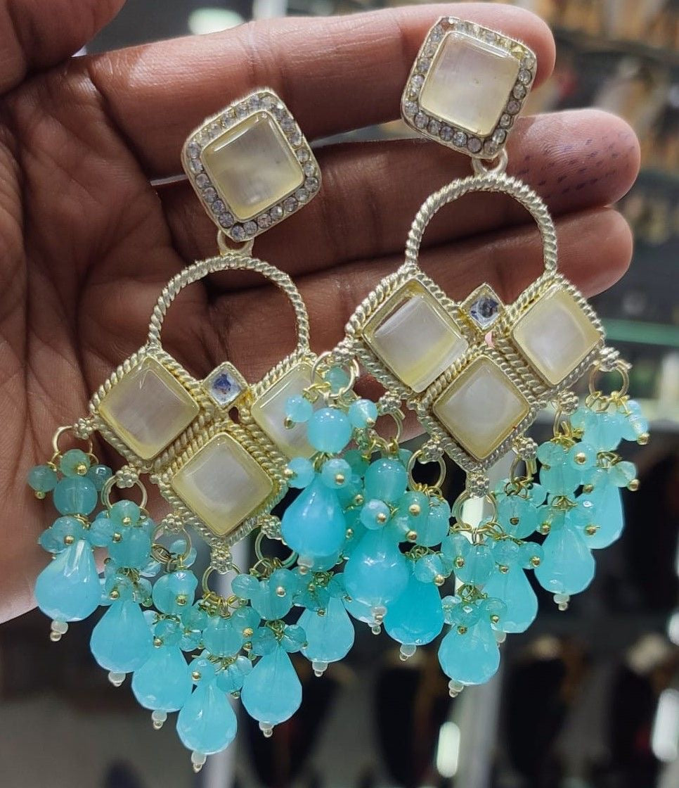 Crystal & Monalisa Stone Kundan Earrings