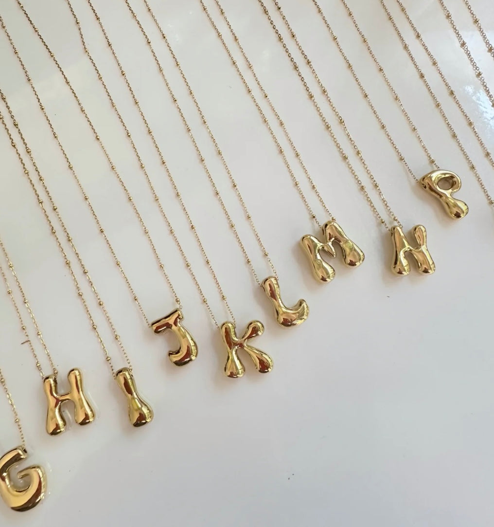18k Gold Plated Balloon Letter Initial Alphabet Bubble Necklace
