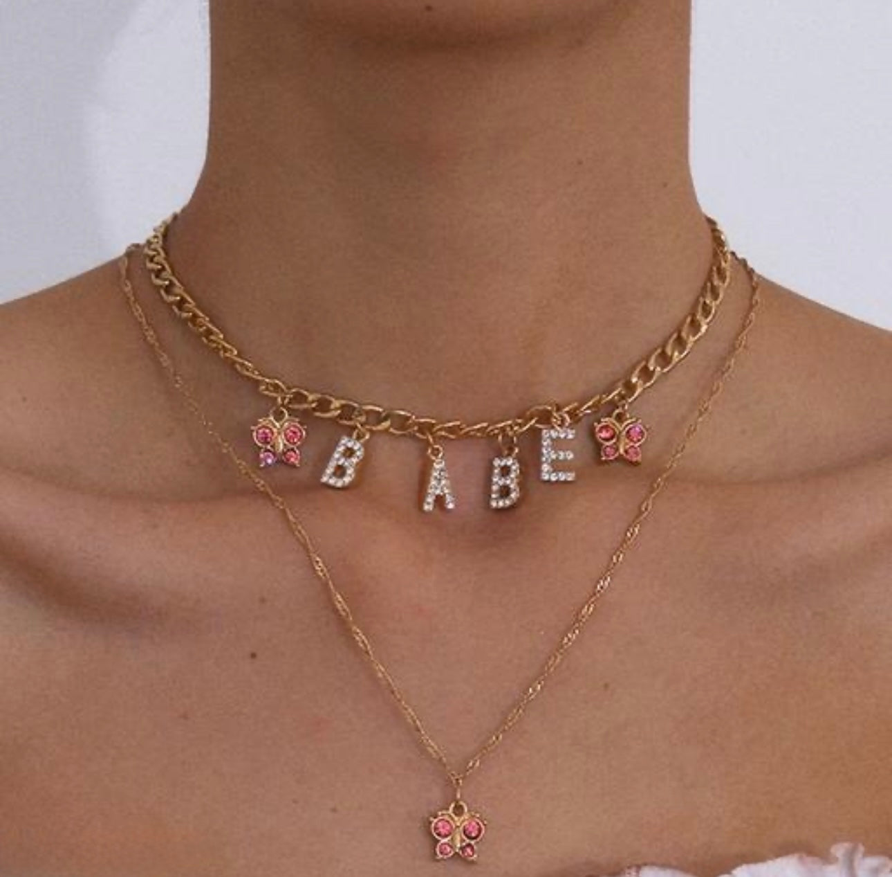 Exclusive Double-layer Butterfly BABE Letters Pendant