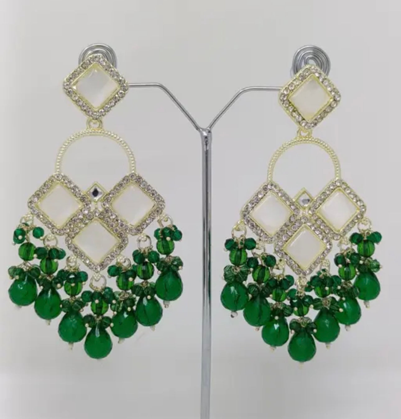 Crystal & Monalisa Stone Kundan Earrings