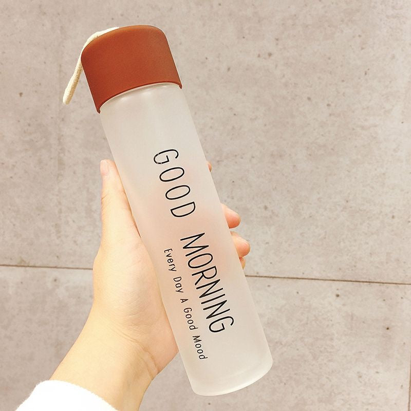 Happy Morning Frosted Glass Water Bottle - 360 ML