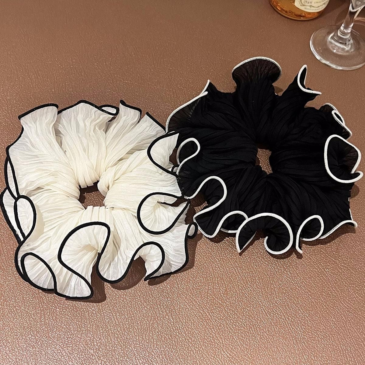 Elegant Pleated Lace Srunchies - Set of 2