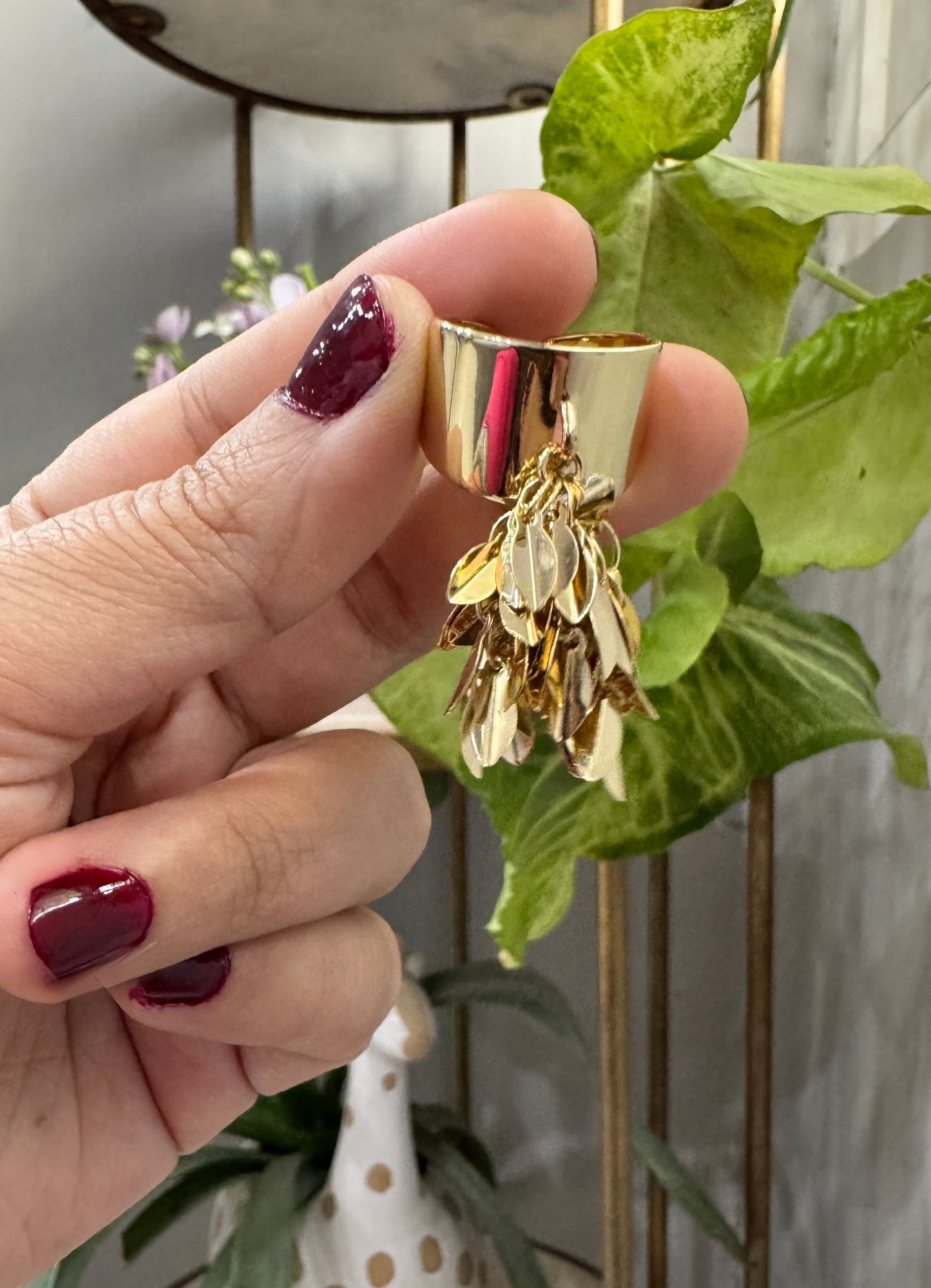 Statement Gold Drop Down Hanging Leaf Ring