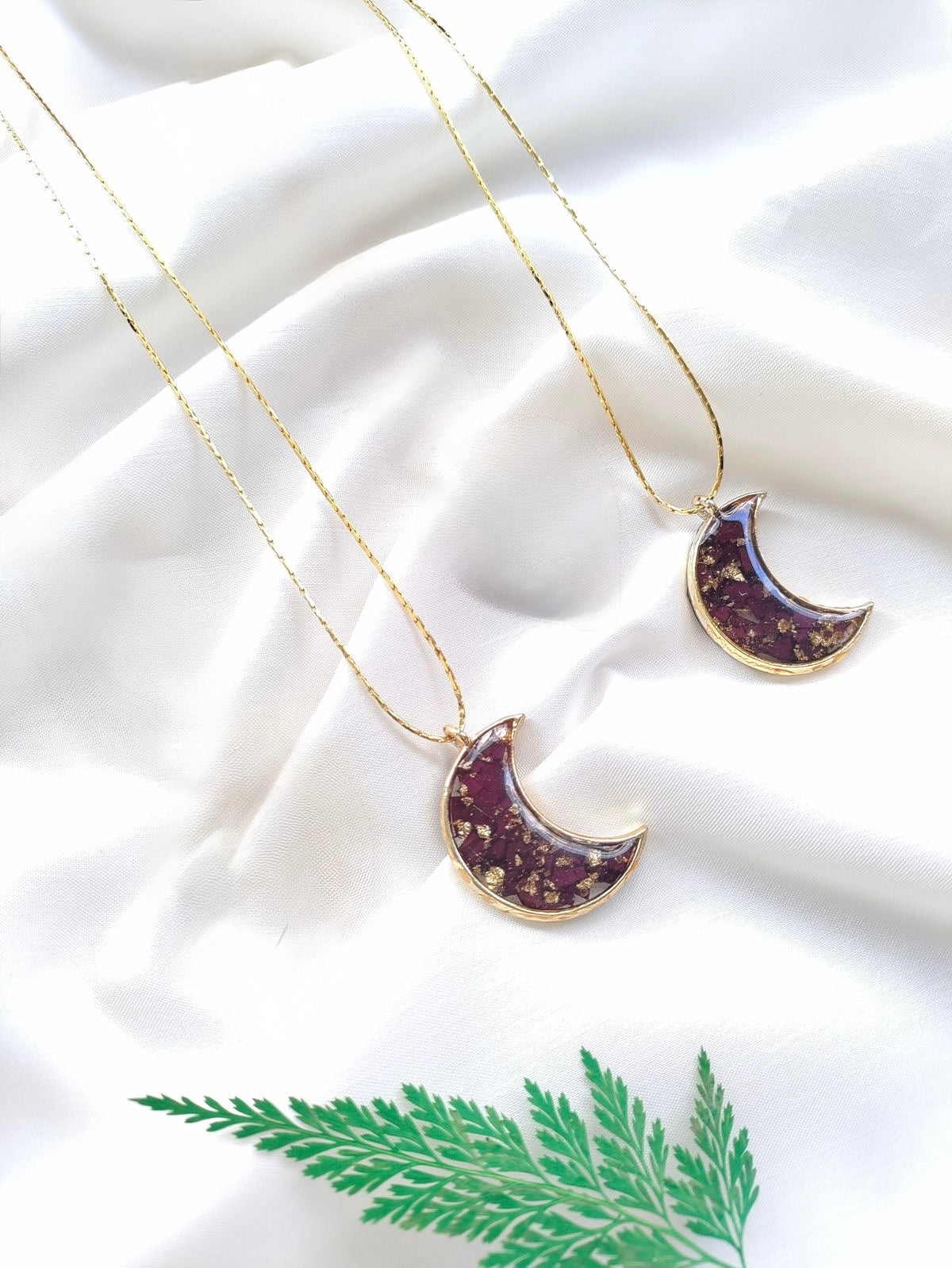 Moon Pendant with Real Rose Petals