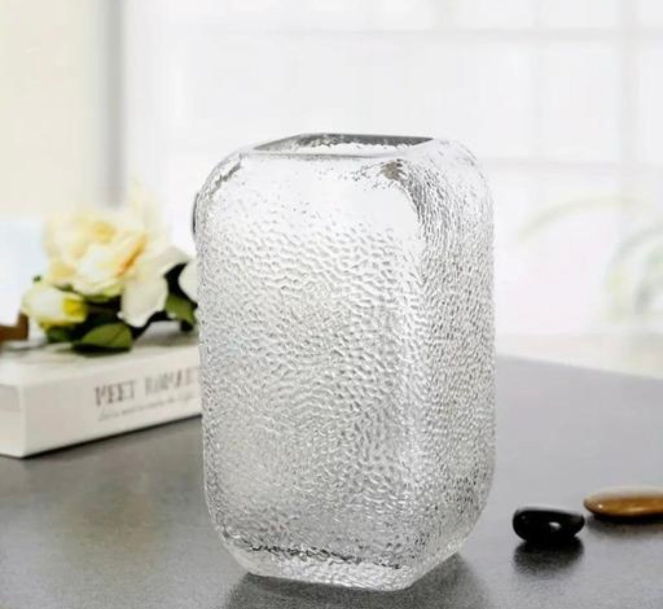 Decorative Pebble Patterned Glass Vase - Grey