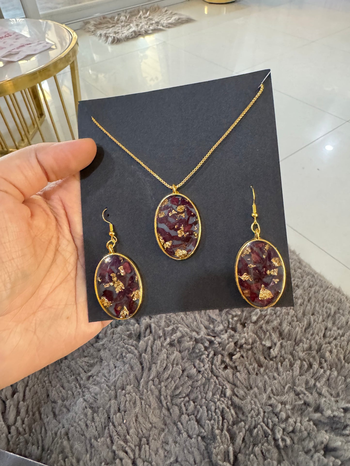 Rose Petals Preservation Pendant & Earrings Combo