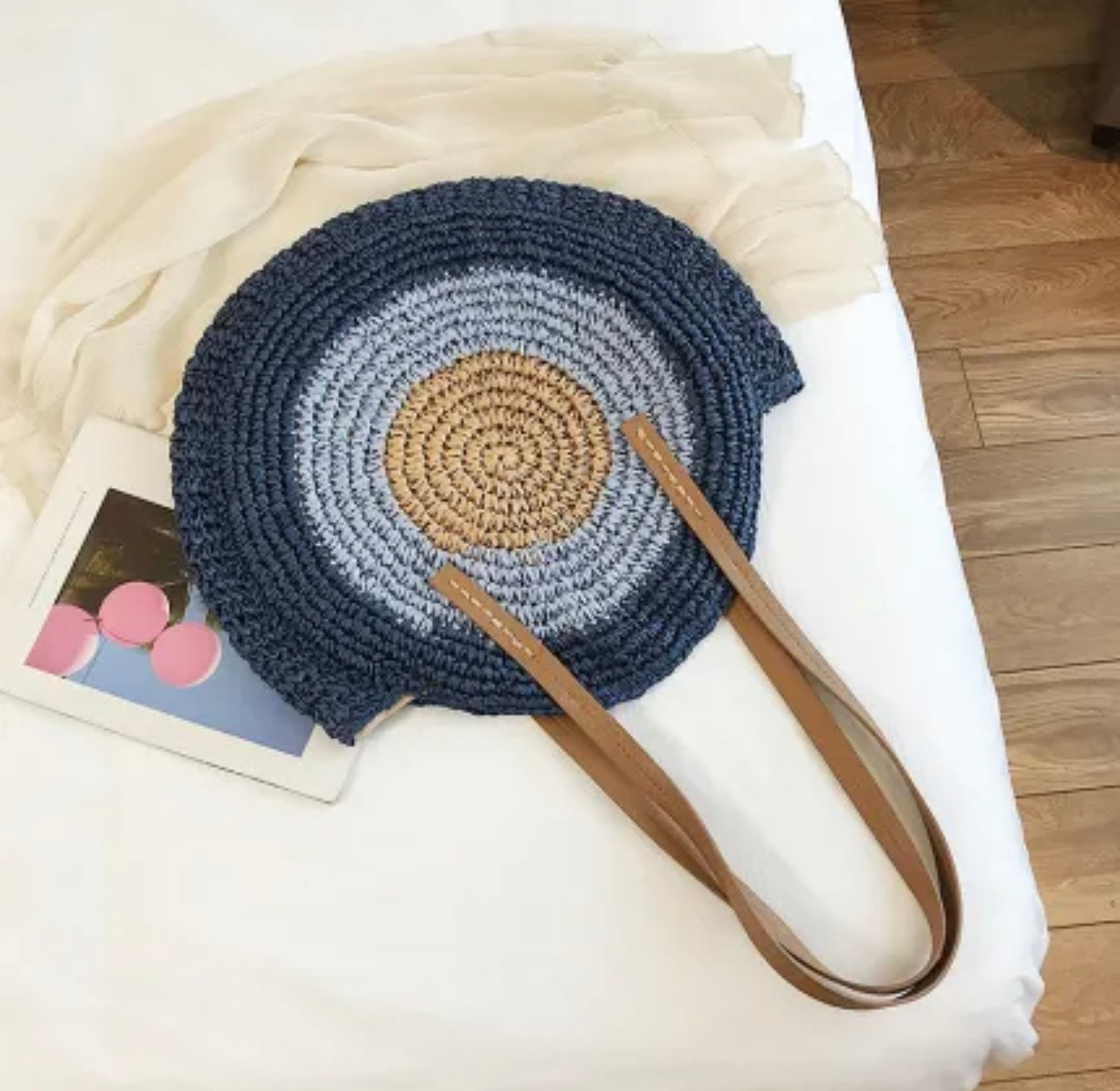 Evil Eye Round Straw Shoulder Bag