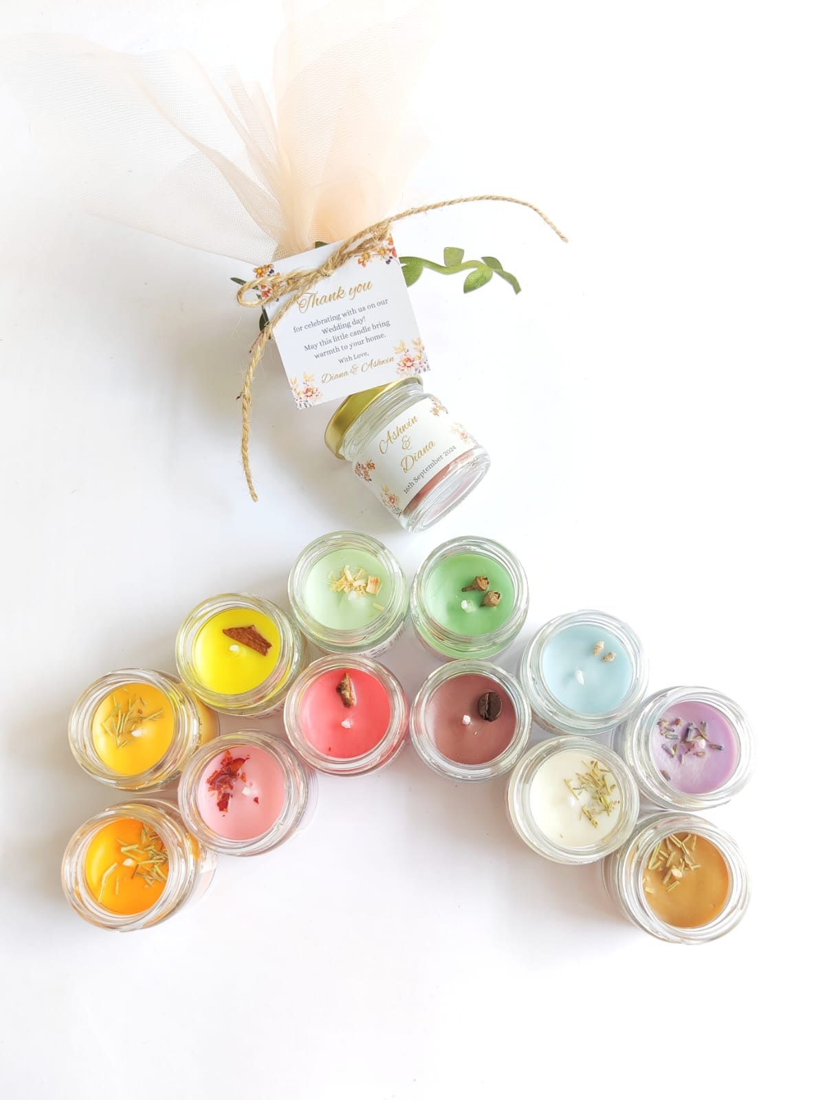 Votive Jar Candles for Return Gifts/Favours with Packaging & Personalised Tags