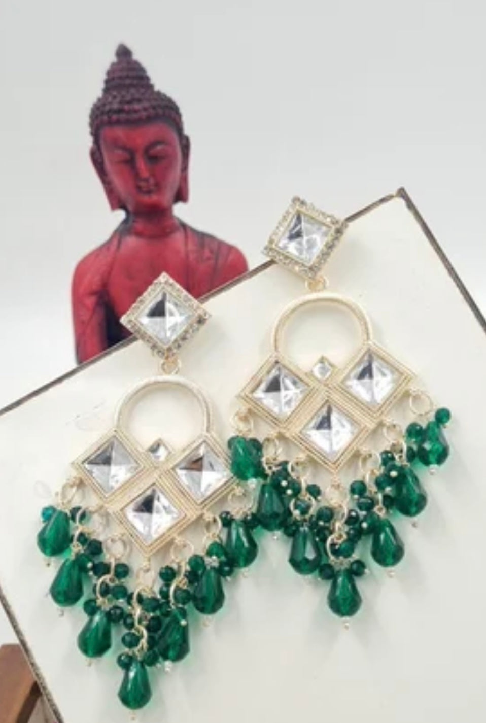 Crystal & Monalisa Stone Kundan Earrings