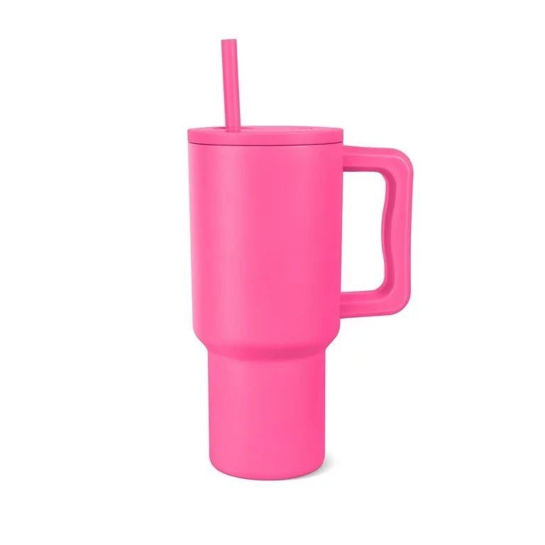 Stanley Mug Imitation Tumbler with Straw & Lid (Fuchsia Pink)