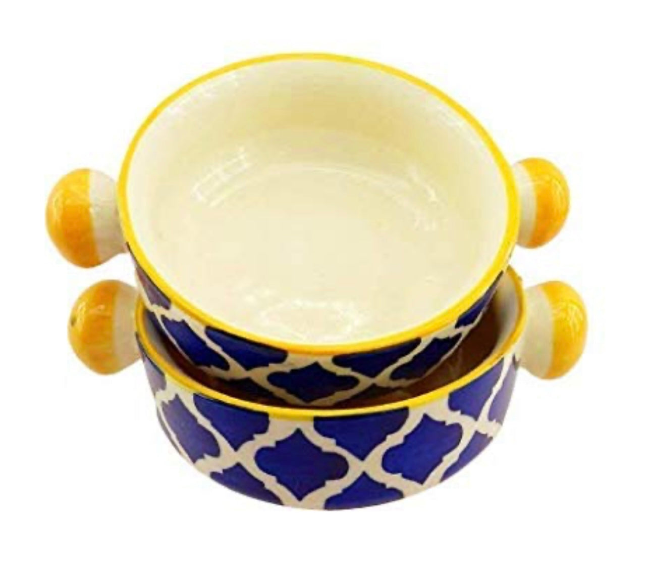 Ceramic Hand Painted Mughal Design Pasta/Soup Serving Bowls - Set of 2