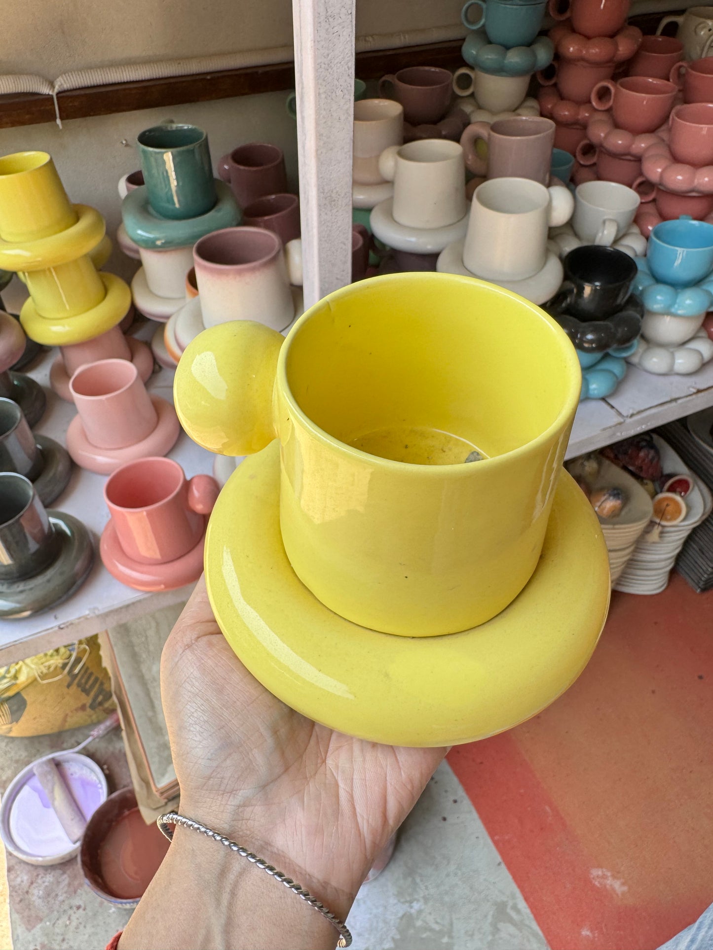 Chunky Ball Handle Mug & Saucer Set