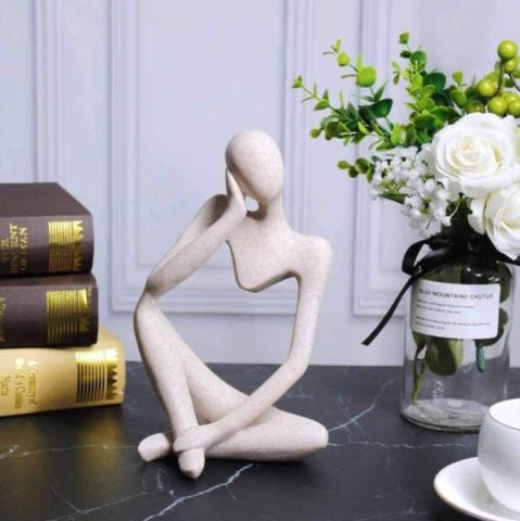 Scandinavian Sandstone Abstract Thinker Statues Figurines - Set of 3