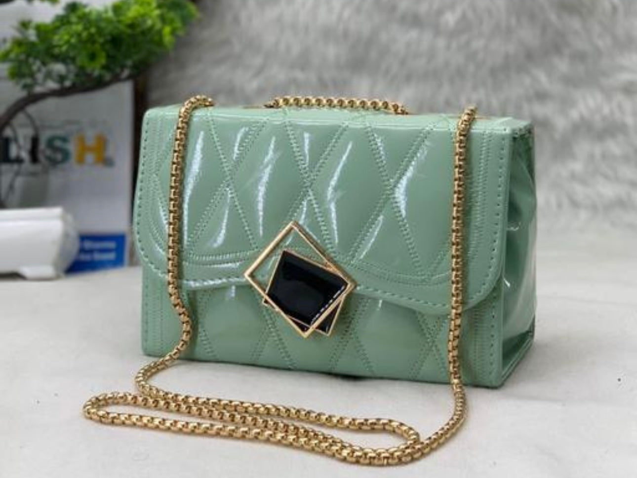 Faux Leather Chain Strap Crossbody Bag