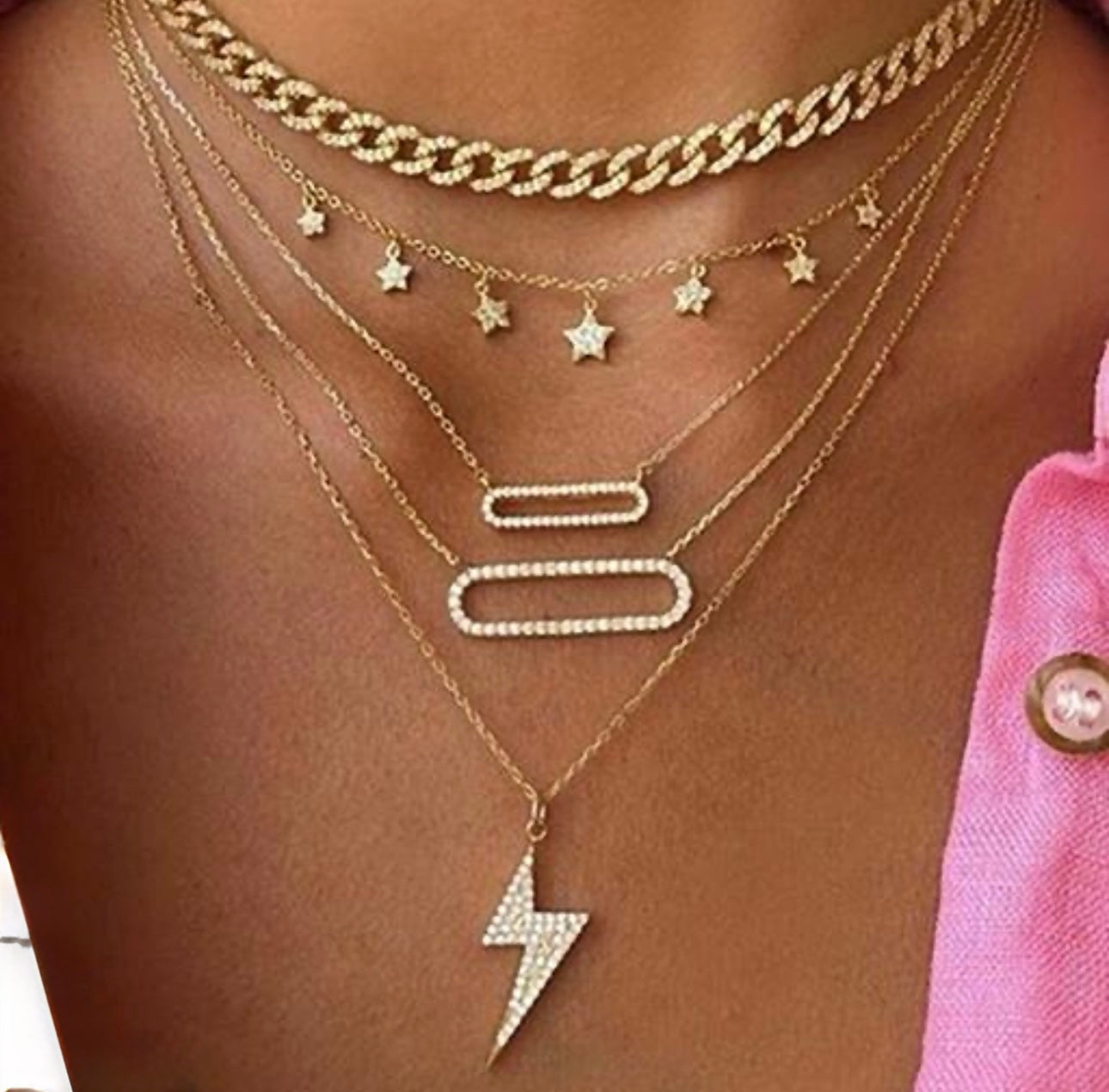 Stylish Gold-Plated Multi Layered Lightning 5-Layer Necklace