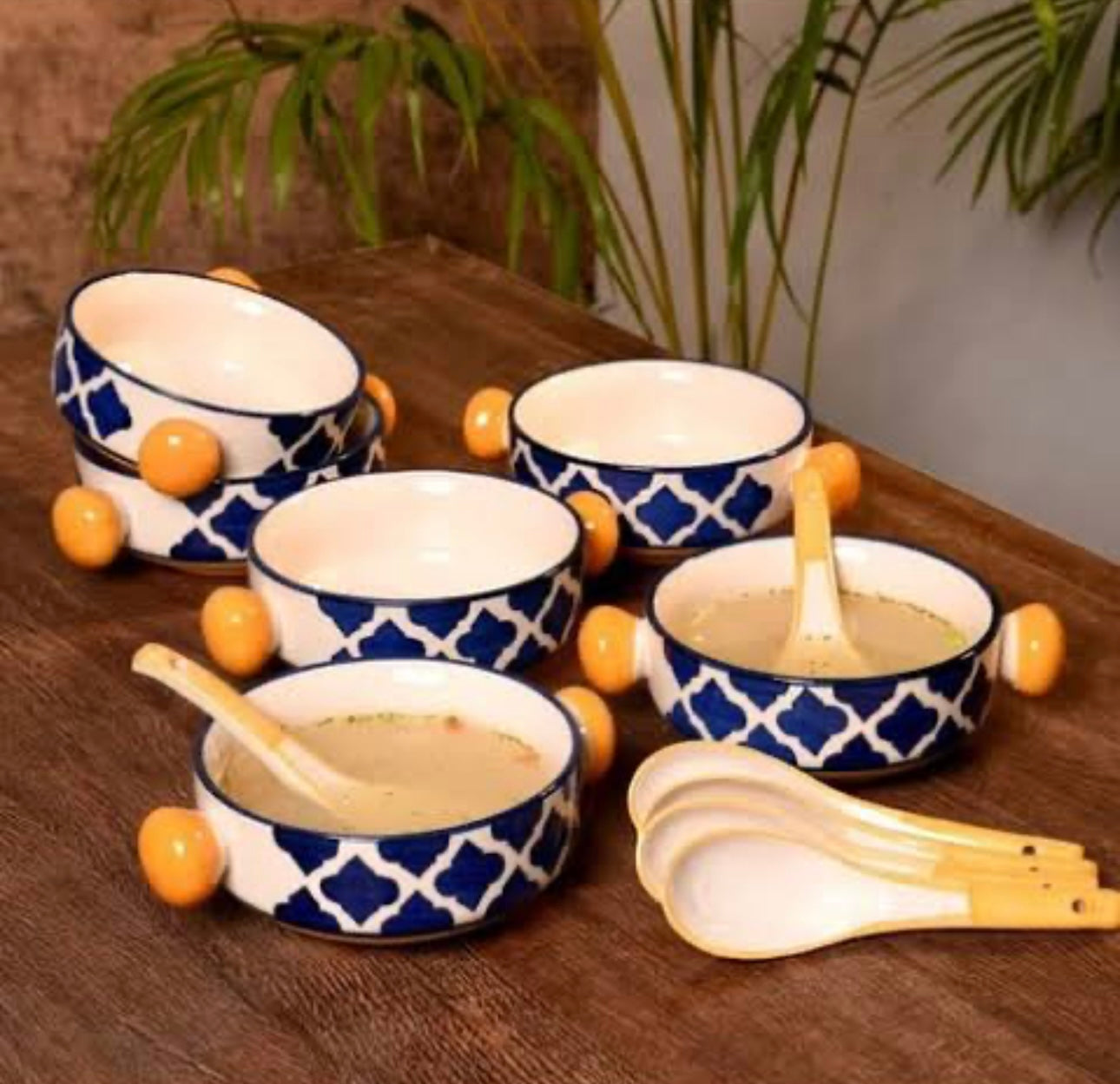 Ceramic Hand Painted Mughal Design Pasta/Soup Serving Bowls - Set of 2