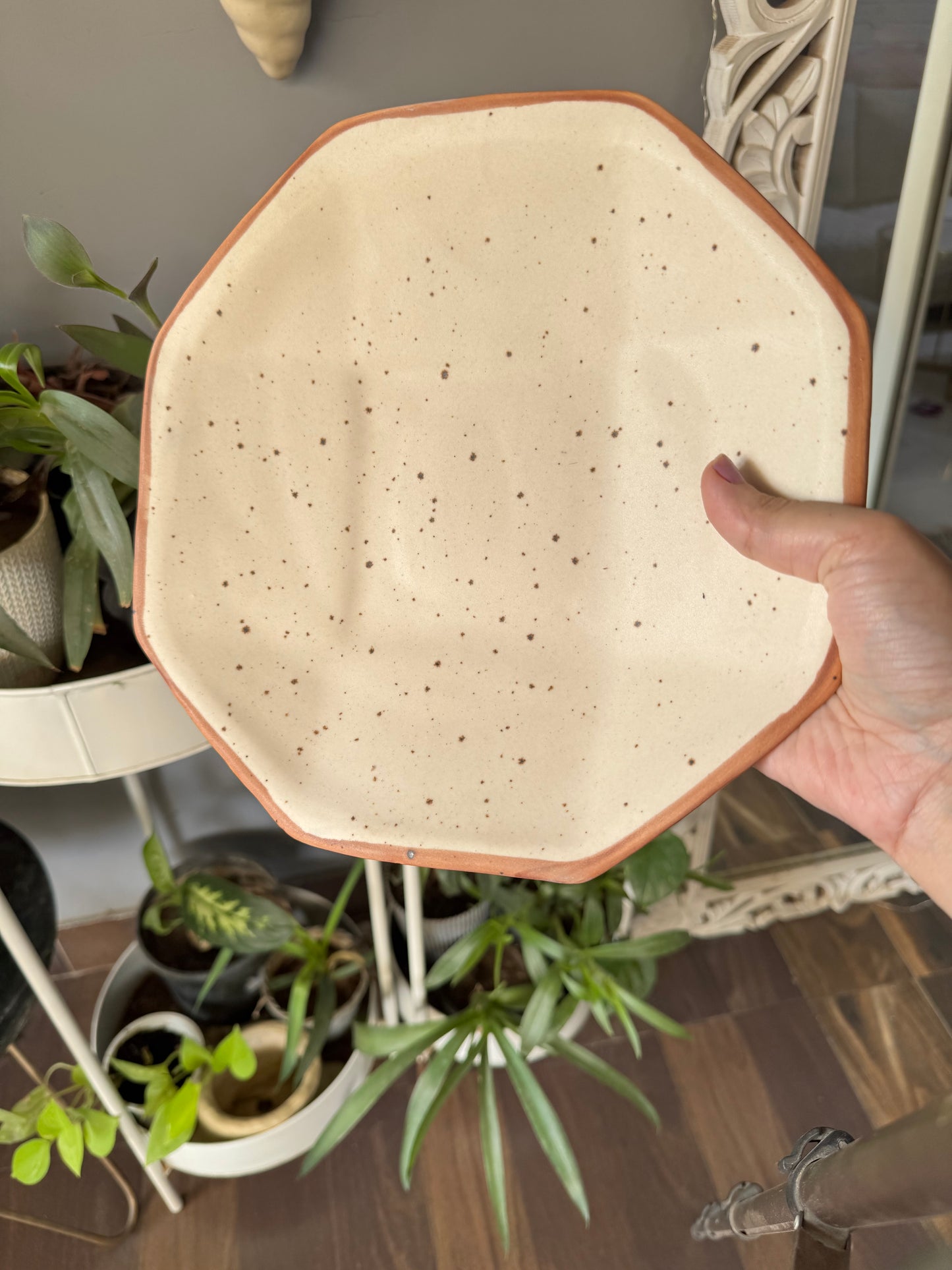 Unique & Exclusive Handcrafted Stoneware Ceramic Octagonal Dinner Serving Plates - Set of 2