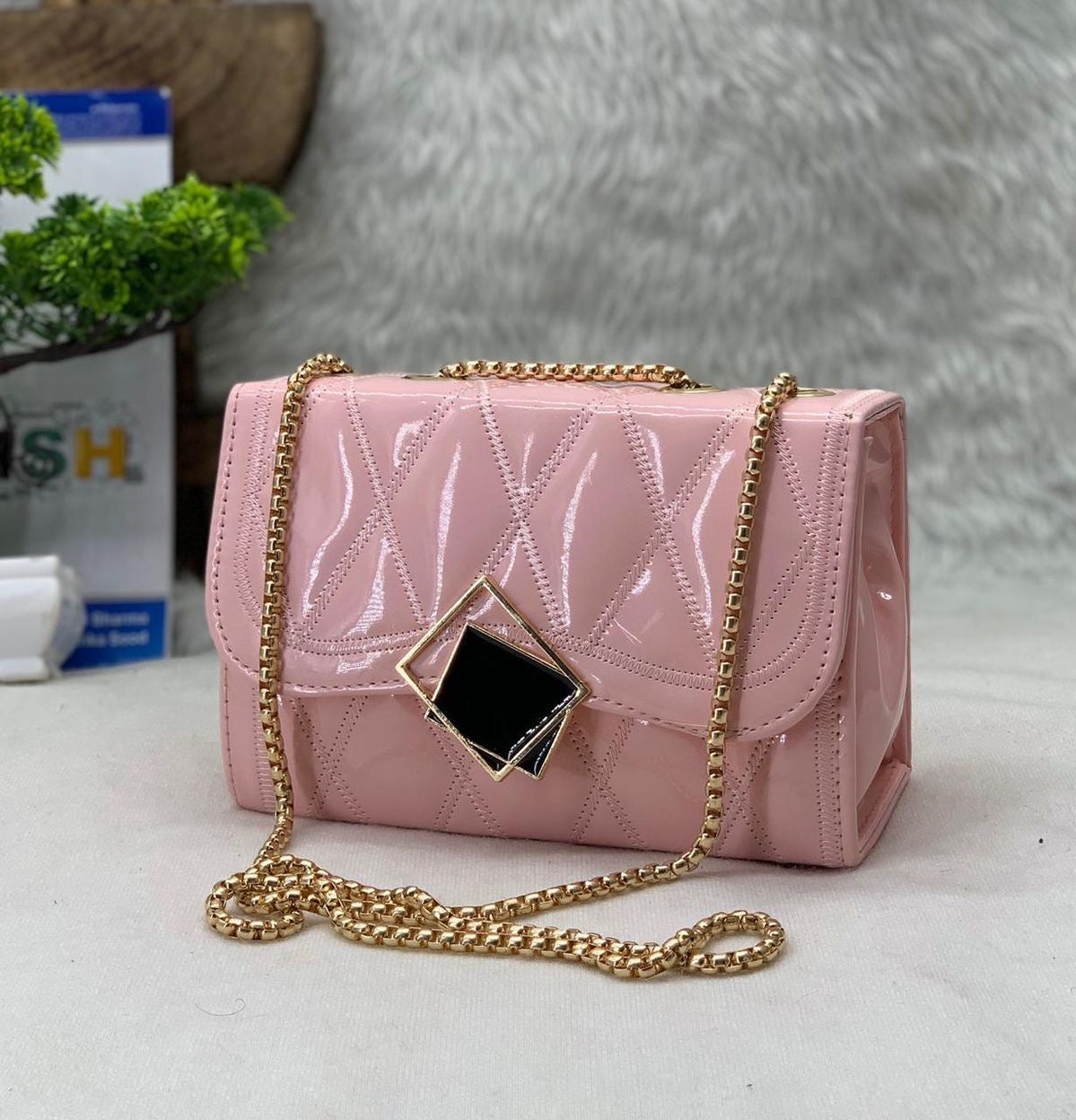 Faux Leather Chain Strap Crossbody Bag