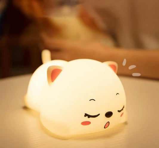 Adorable Sleeping Cat Silicon LED Night Light - Rechargeable