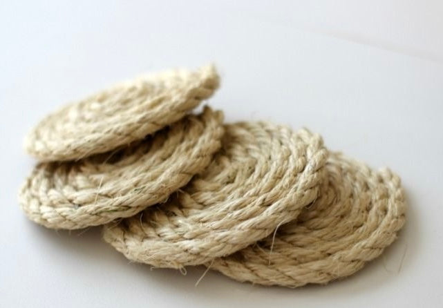 Natural Jute Coasters - Set of 6 with Basket