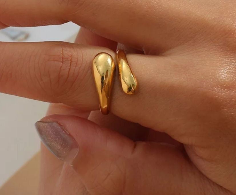 Gold Plated Chunky Hug Shape Drop Ring