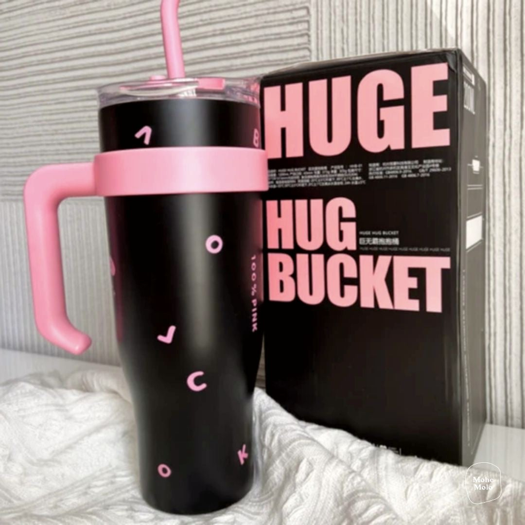 Black & Pink Insulated Tumbler with Straw