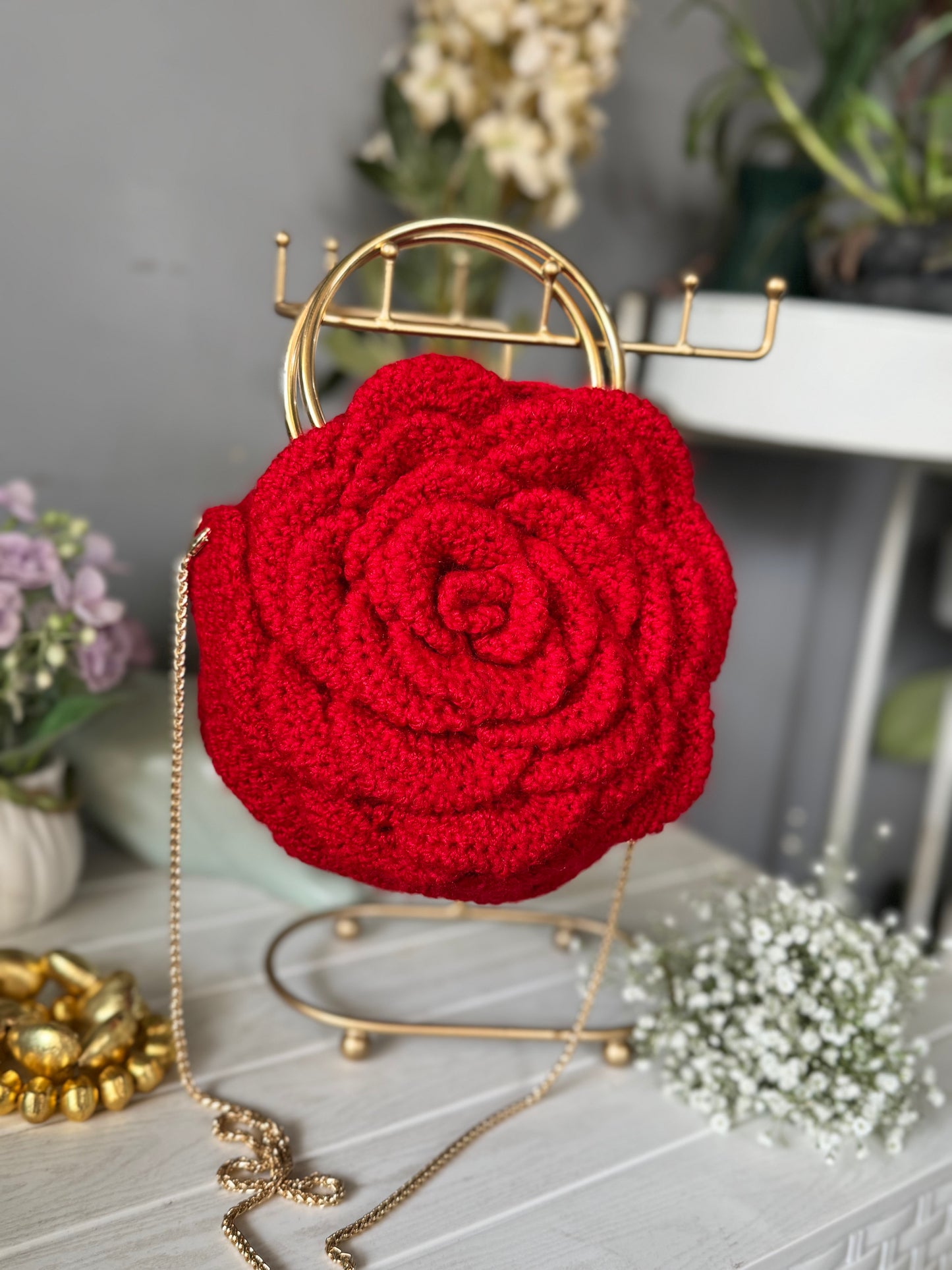Exquisite Rose Shape Handmade Crochet Bag