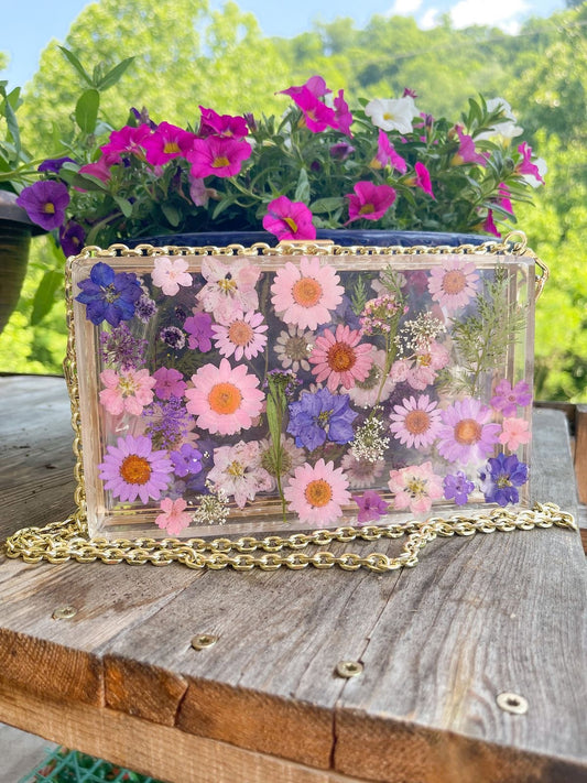 Transparent Clutch/Sling Bag with Real Pressed Flowers