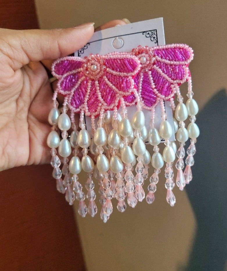 Bright Pink Raspberry Dangler Earrings