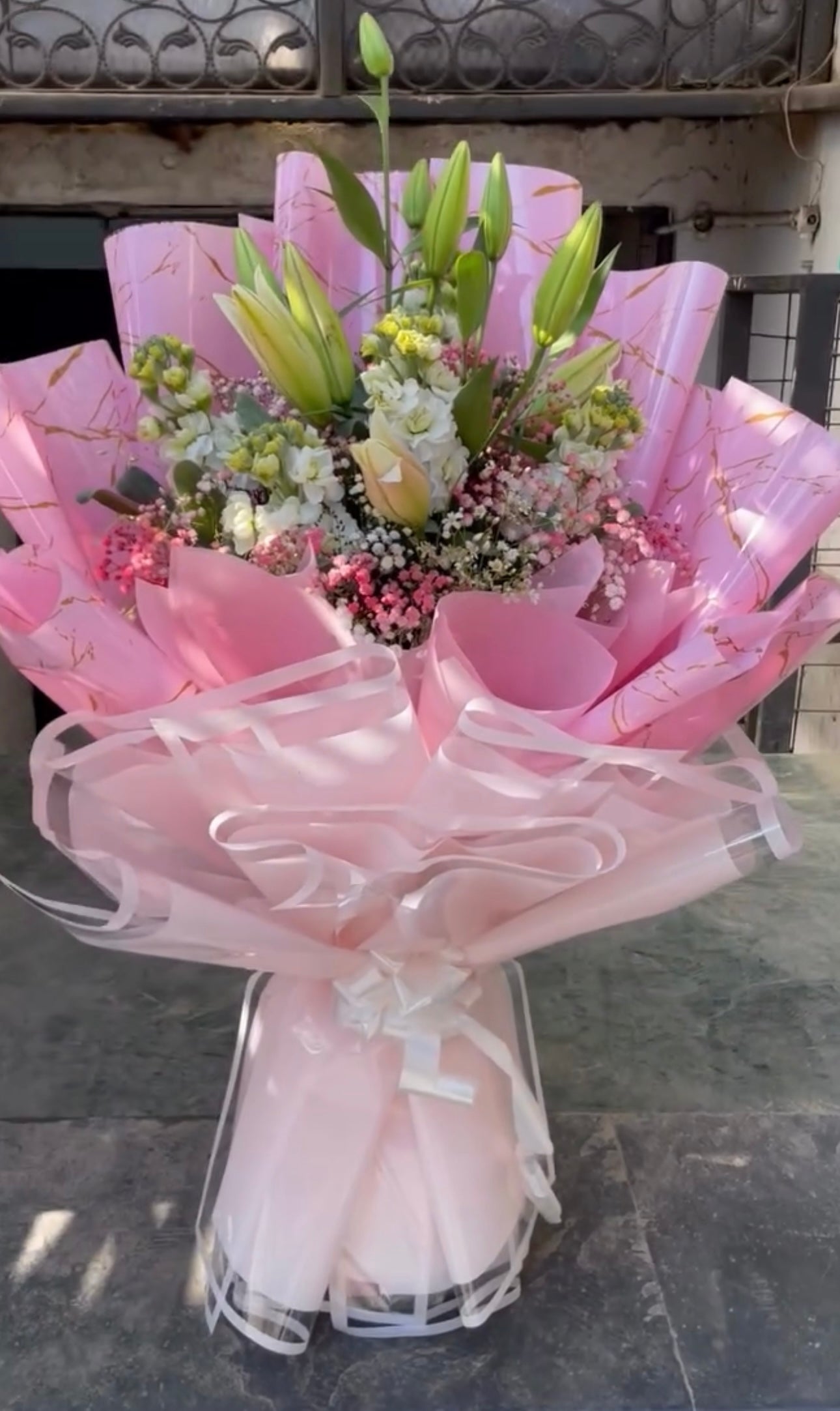 Premium Fresh Flowers Luxe Bouquet with Korean Sheets (Only deliverable in Delhi/NCR)