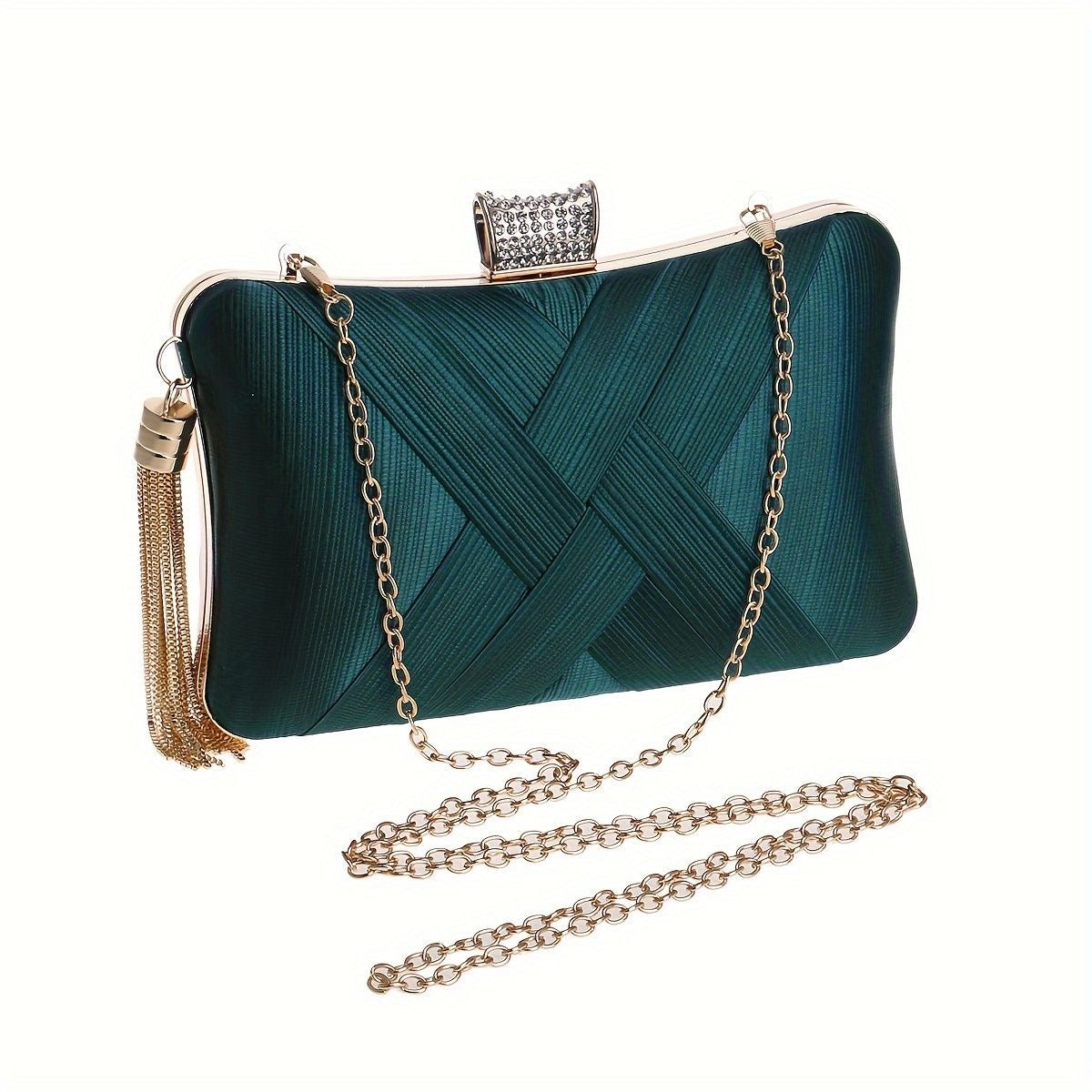 Elegant Turquoise Evening Wristlet Party Clutch Bag with Tassels