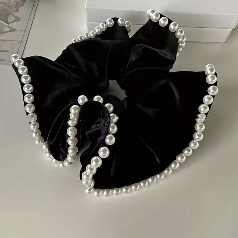 French Vintage Pearl Velvet Scrunchies - Set of 2