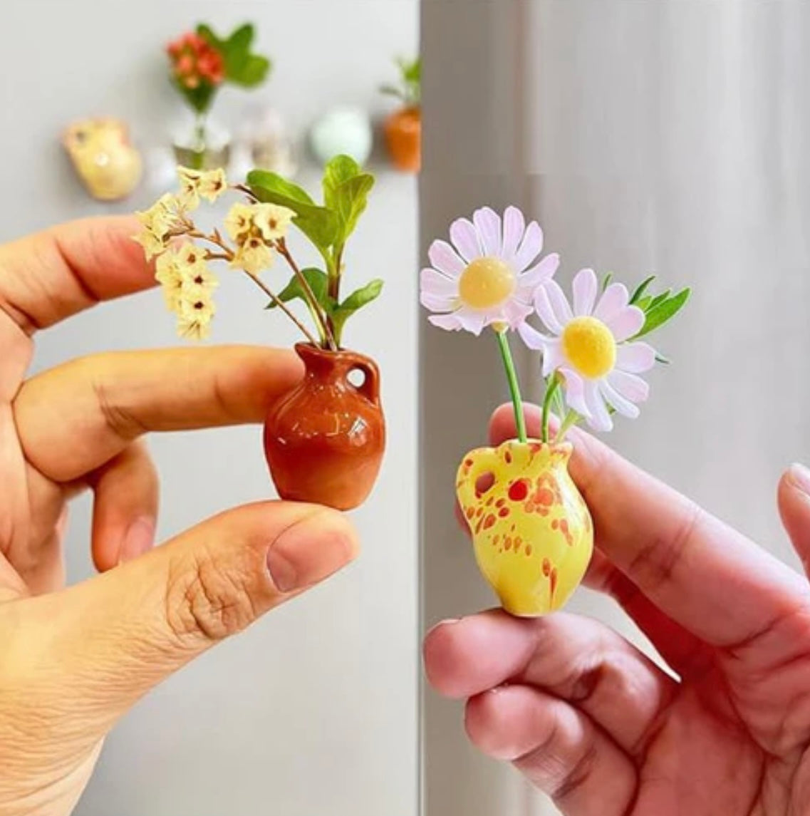 Cute Miniature Vase with Magnets (Only Pots, Flowers not included)