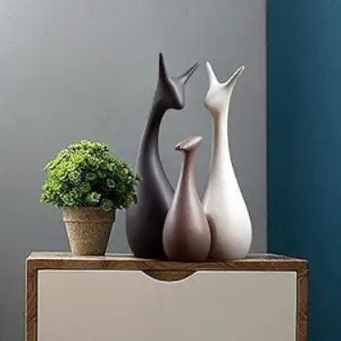Exquisite Decorative Deer Family Matte Finish Ceramic Figurines - Set of 3