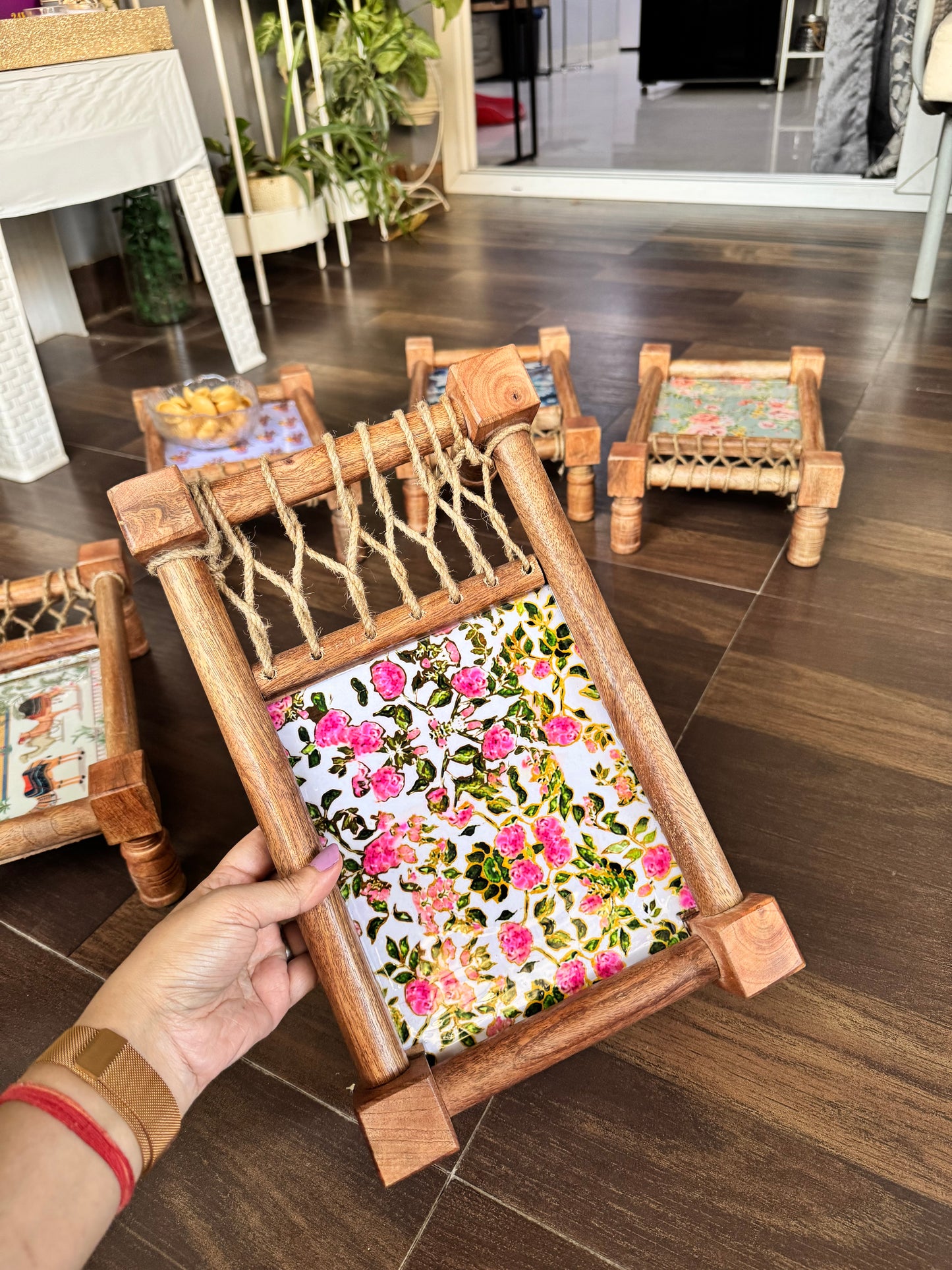 Festive Fusion Print Wooden Khatiya/Cot Tray