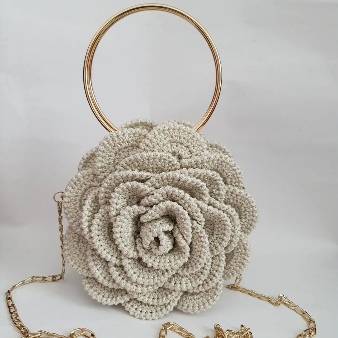 Exquisite Rose Shape Handmade Crochet Bag