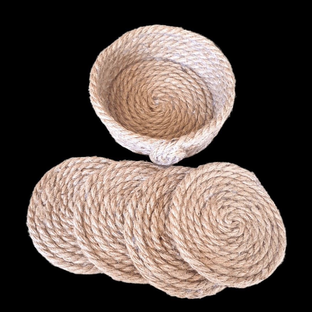 Natural Jute Coasters - Set of 6 with Basket