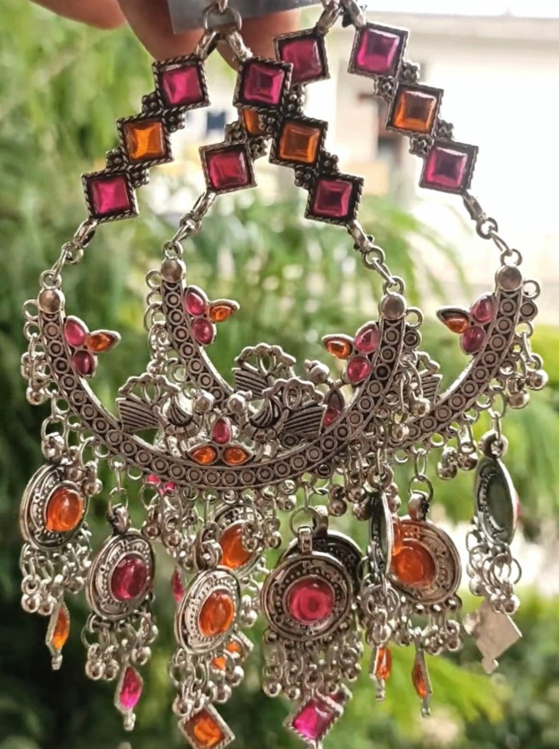 Large Oxidised Boho Jhumka Earrings