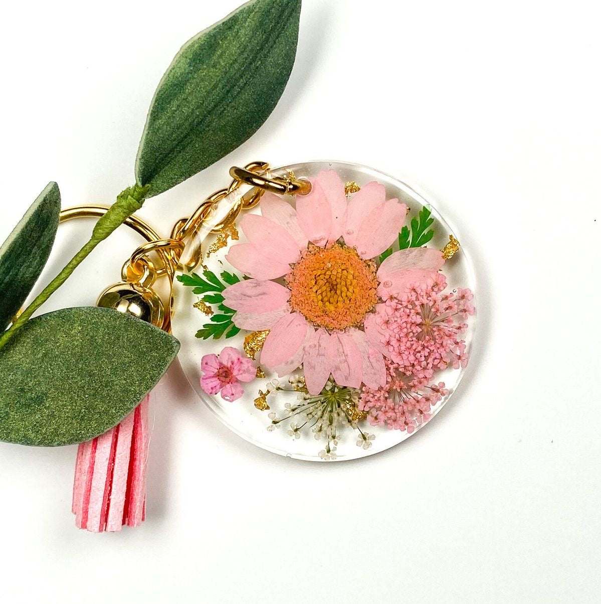 Transparent Floral Keychains with Tassels