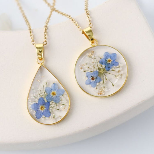 Pendant with Real Forget me not Flowers