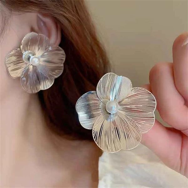 Translucent Large Metal Flower Earrings