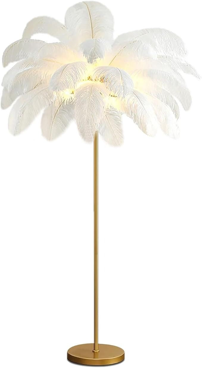 Decorative Ostrich Feather Floor Lamp with Straight Stand