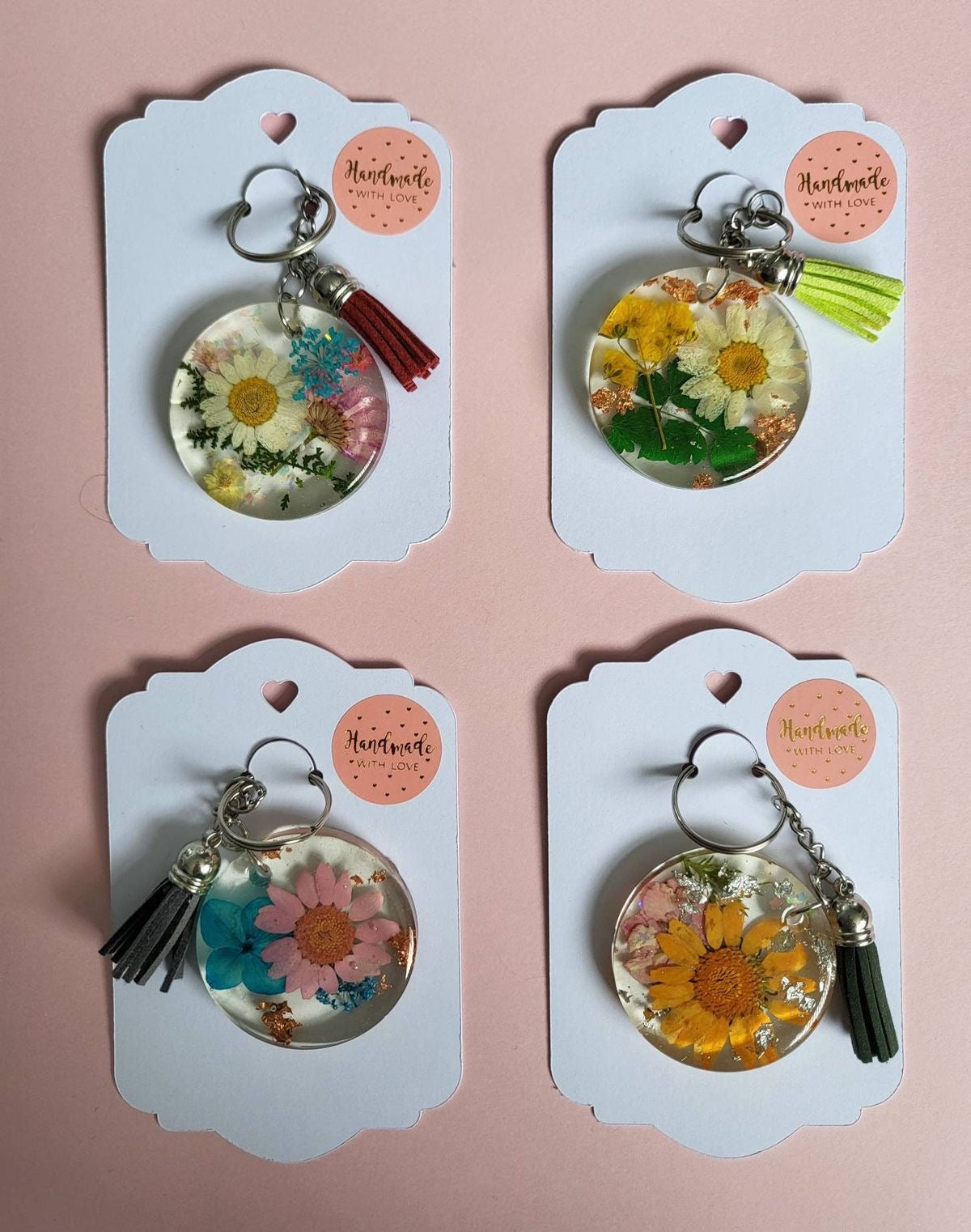 Transparent Floral Keychains with Tassels